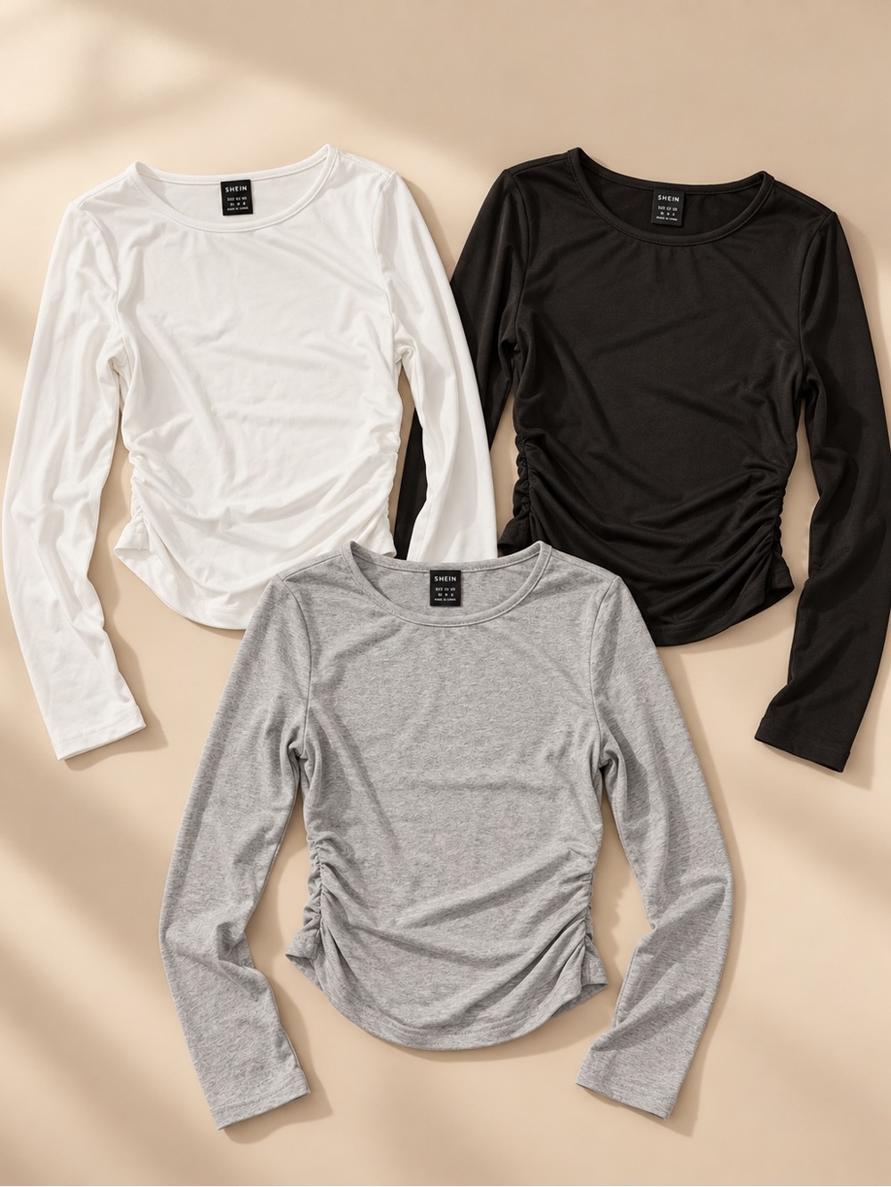 SHEIN 3 Pack Ruched Long Sleeve Tops Size M